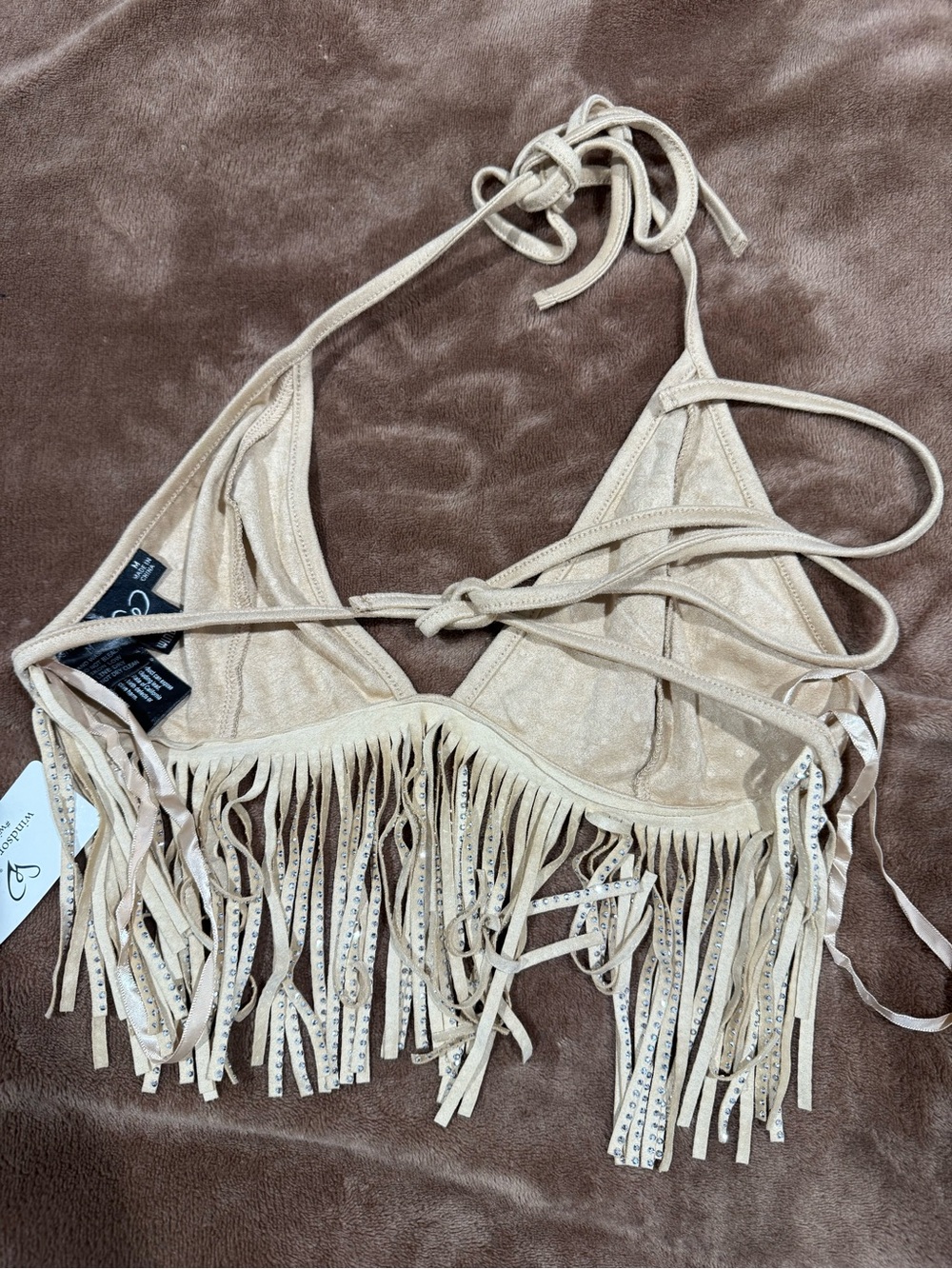 Windsor Tan Rhinestone Fringe Halter Top - Picture 4 of 5